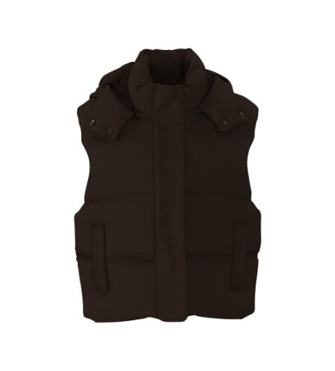 Brown puffer vest.