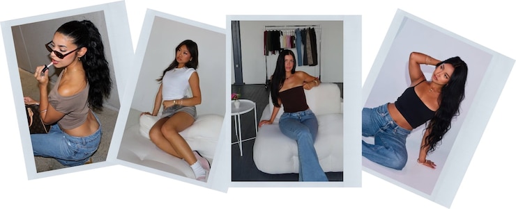 Un collage photo de filles portant différentes tenues dont des styles de base et des maillots Garage.