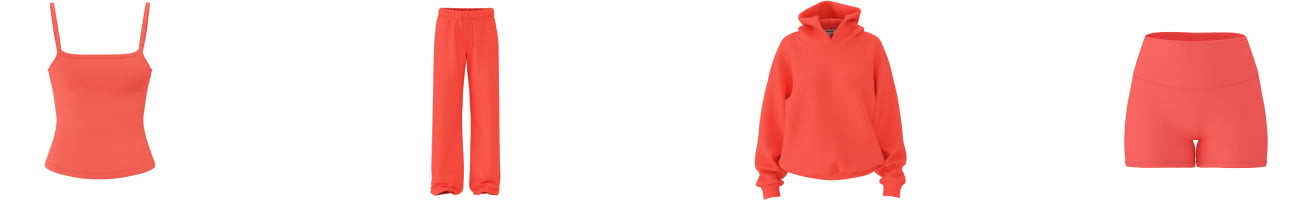 Orange tank top. Orange sweatpants. Orange hoodie. Orange bootyshorts.