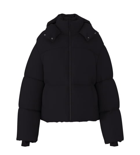 Black puffer jacket.
