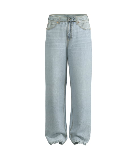 Light wash baggy jeans.