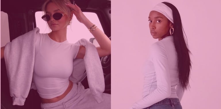 Two models pose wearing Garage clothing.
